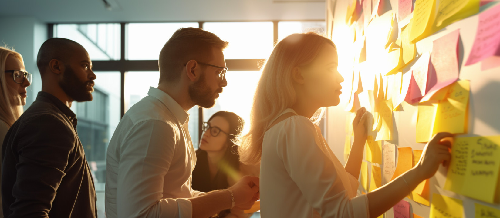 A photo of a group employees brainstorming